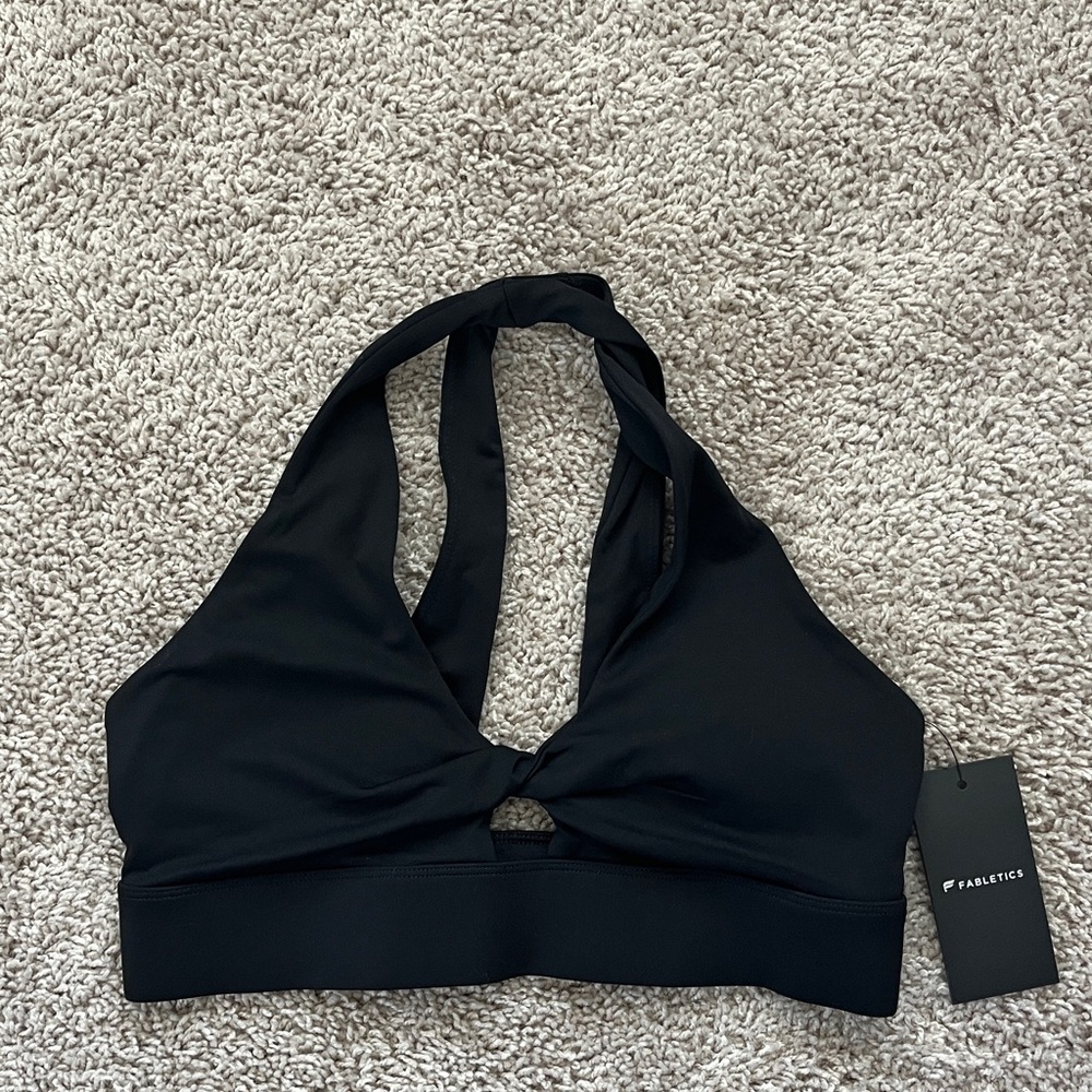 Fabletics Black Twisted Halter Sports Bra